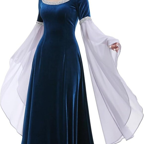 Daizbella Medieval Renaissance Gown Costume – Navy Blue & White – XL - Picture 1 of 9